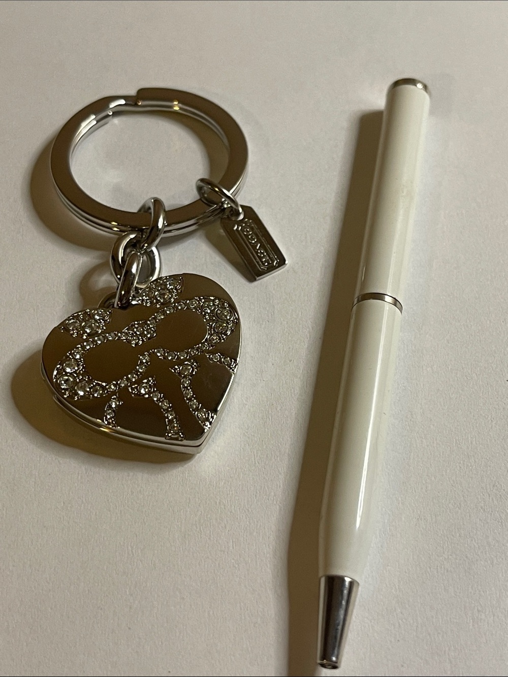 Coach Locket Heart Crystal Keychain with Coach Tag and Coach Pen